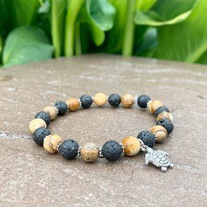Black Lava stone stretch men bracelet
